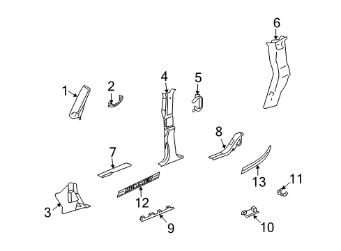 2004 Hummer H2 Interior Trim - Pillars, Rocker & Floor Diagram
