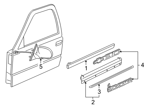 2002 Chevy S10 Outside Mirrors, Exterior Trim Diagram