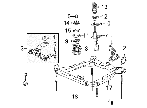 2010 Chevy HHR Front Suspension Components, Lower Control Arm, Stabilizer Bar Diagram