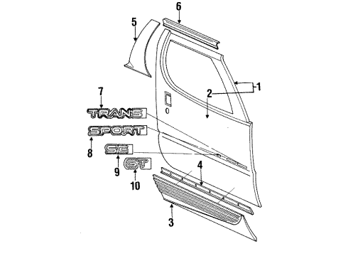 1993 Pontiac Trans Sport Mirror Outside, Black, Rear Driver Side Diagram for 10256679