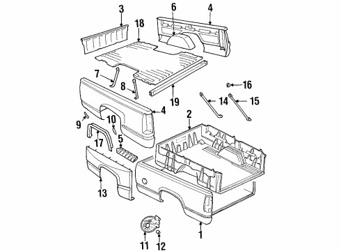 1994 Chevy K2500 Pickup Box Assembly, Front & Side Panels, Floor Diagram 3 - Thumbnail