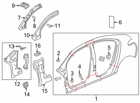 2012 Chevy Volt Hinge Pillar, Uniside Diagram