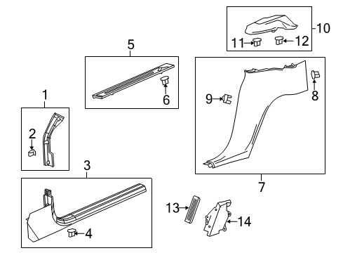 2016 Chevy Corvette Interior Trim - Pillars, Rocker & Floor Diagram 1 - Thumbnail
