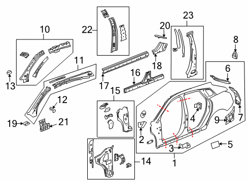 2012 Cadillac SRX Center Pillar, Hinge Pillar, Rocker, Uniside Diagram