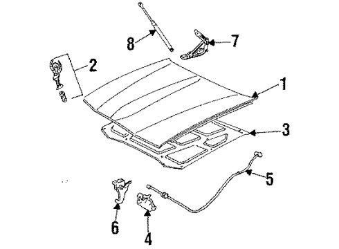 1990 Cadillac Eldorado Hood & Components Diagram