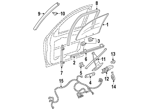 2000 Oldsmobile Silhouette Front Door - Glass & Hardware Diagram