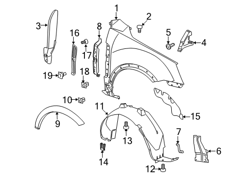 2008 Saturn Vue Fender & Components, Exterior Trim, Body Diagram 1 - Thumbnail