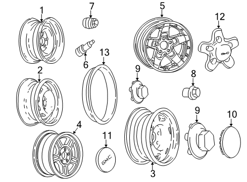 1999 GMC Sonoma Wheel, Alloy, Gray Diagram for 9592780