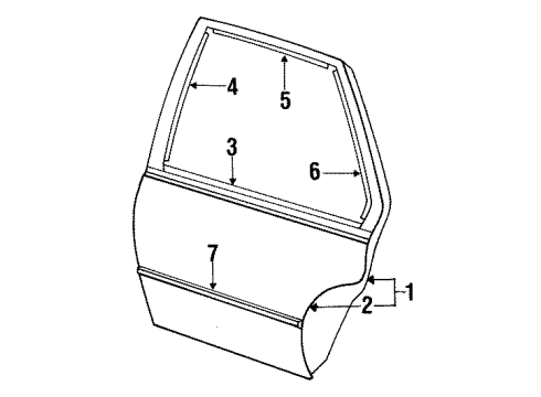 1992 Pontiac Sunbird Body Side Molding, White, Rear Passenger Side Diagram for 22572006