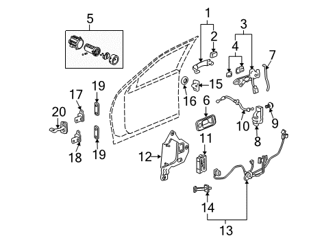2005 Cadillac STS Front Door - Lock & Hardware Diagram