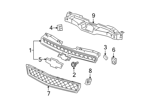 2012 Chevy Avalanche Grille & Components Diagram