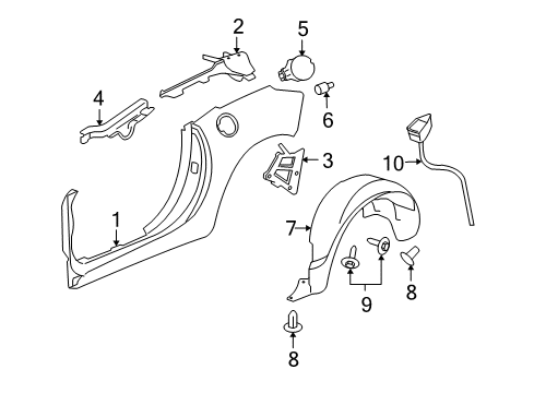2007 Saturn Sky Quarter Panel & Components Diagram