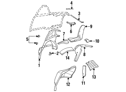 1998 Cadillac DeVille Inner Structure - Quarter Panel Diagram