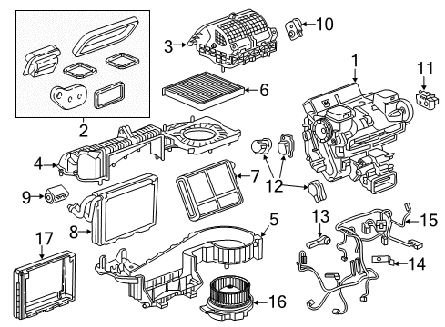 2017 Cadillac CT6 A/C Evaporator & Heater Components Diagram 1 - Thumbnail