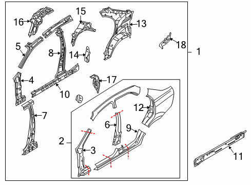 2008 Chevy Aveo Center Pillar, Hinge Pillar, Rocker, Uniside Diagram