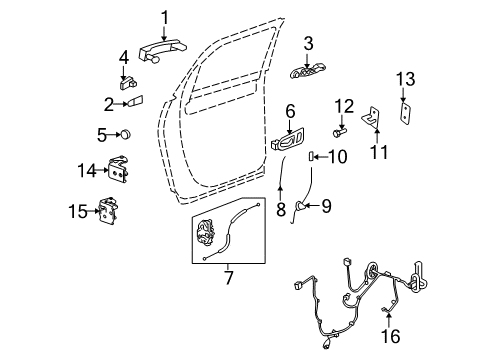 2007 Saturn Outlook Rear Door - Lock & Hardware Diagram