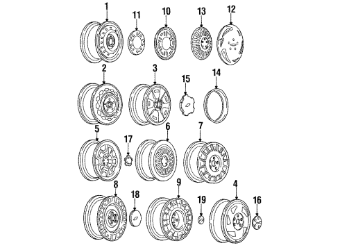 1987 Chevy Corsica Wheels, Covers & Trim Diagram