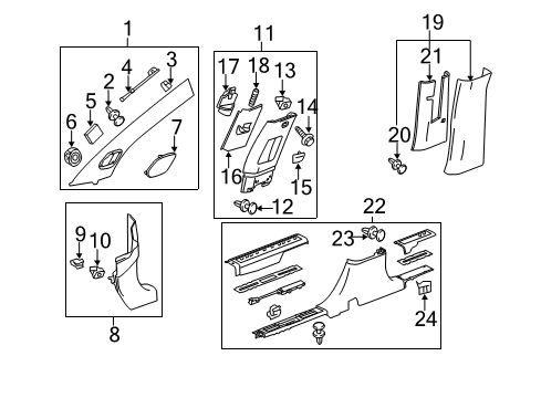 2012 Cadillac SRX Interior Trim - Pillars, Rocker & Floor Diagram
