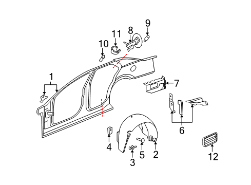 2005 Cadillac STS Quarter Panel & Components Diagram