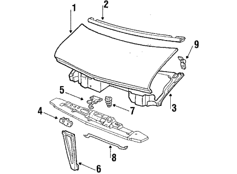 1993 Chevy G20 Hood & Components Diagram