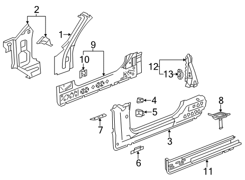 2014 Chevy Camaro Hinge Pillar, Lock Pillar, Rocker, Uniside Diagram 1 - Thumbnail