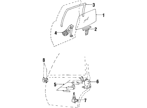 1987 Chevy Celebrity Rear Door - Glass & Hardware Diagram