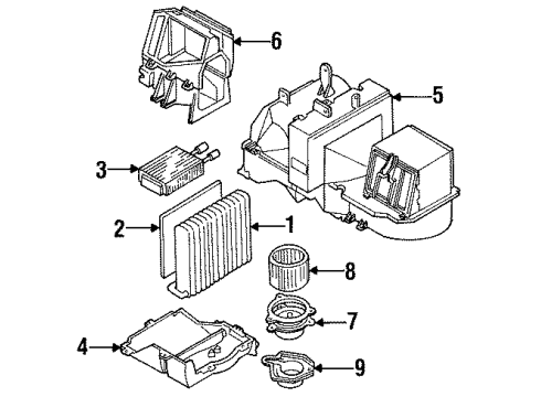1994 Cadillac Fleetwood A/C Evaporator & Heater Components Diagram