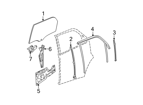 2005 Chevy Equinox Rear Door - Glass & Hardware Diagram