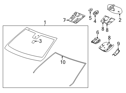 2012 Cadillac SRX Windshield Glass, Reveal Moldings Diagram