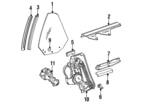 1994 Pontiac Sunbird Quarter Panel - Glass & Hardware Diagram