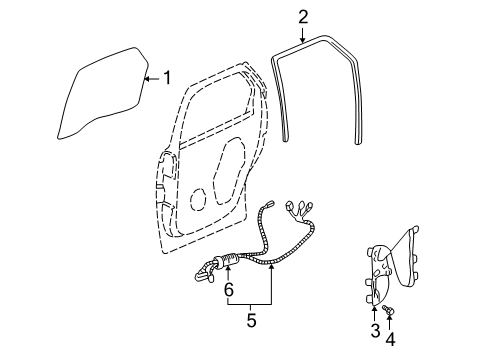 2002 Pontiac Aztek Rear Door - Glass & Hardware Diagram