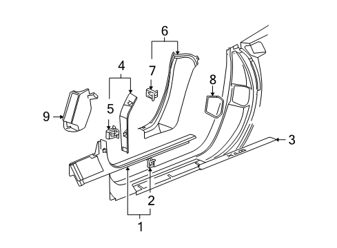 2012 Chevy Corvette Interior Trim - Pillars, Rocker & Floor Diagram 2 - Thumbnail
