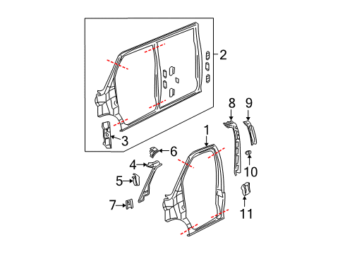 2017 Chevy Express 2500 Center Pillar, Hinge Pillar, Uniside Diagram