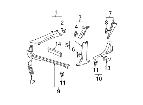2007 Pontiac Grand Prix Interior Trim - Pillars, Rocker & Floor Diagram