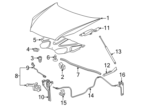 2007 Chevy Impala Hood & Components Diagram