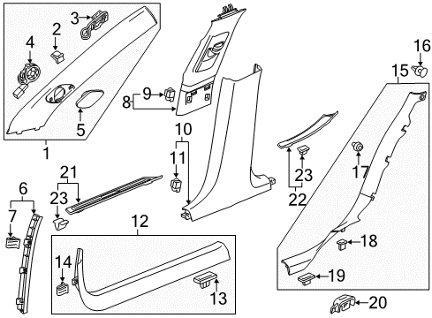 2017 Cadillac CTS Interior Trim - Pillars, Rocker & Floor Diagram
