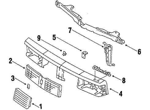 1984 Oldsmobile Cutlass Ciera Header Panel Bracket, Front Diagram for 22512268
