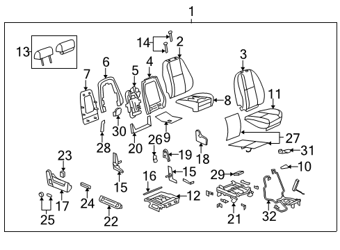 2008 GMC Yukon XL 1500 Front Seat Components Diagram 3 - Thumbnail