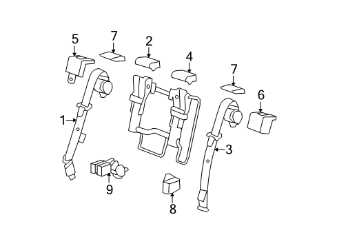 2012 Cadillac Escalade ESV Rear Seat Belts Diagram 3 - Thumbnail