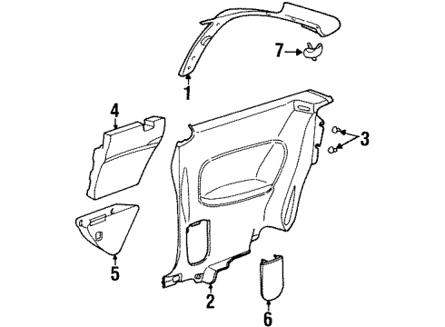1997 Saturn SC2 Lower Quarter Trim, Gray, Rear Passenger Side Diagram for 21058812