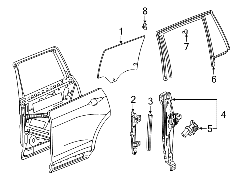 2024 Cadillac XT6 Glass - Rear Door Diagram