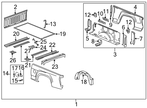 2012 Chevy Colorado Pickup Box Assembly, Front & Side Panels, Floor Diagram 2 - Thumbnail