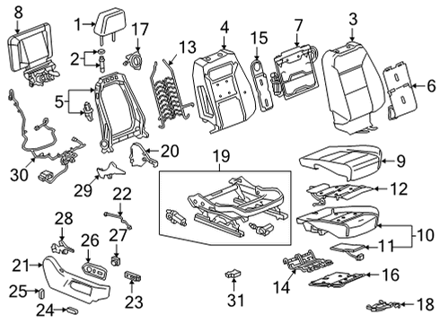 2022 GMC Yukon Passenger Seat Components Diagram