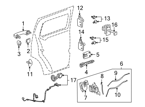 2010 Hummer H3T Rear Door - Lock & Hardware Diagram