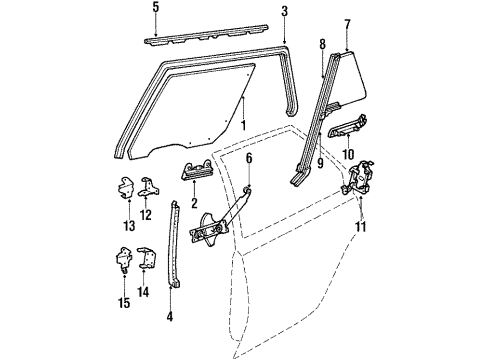 1994 Chevy Cavalier Rear Door Hardware, Glass & Hardware Diagram