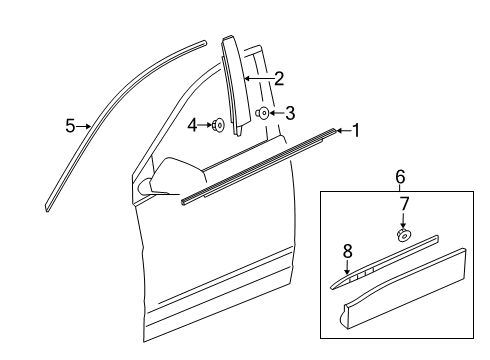 2024 Cadillac XT6 Exterior Trim - Front Door Diagram