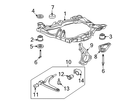 2012 Chevy Malibu Front Suspension Components, Lower Control Arm, Stabilizer Bar Diagram