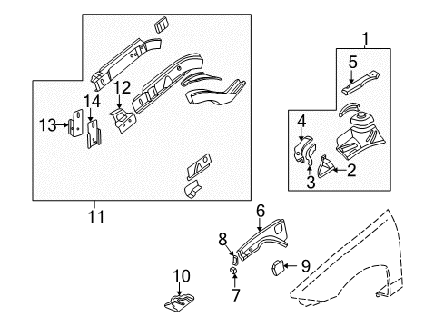 1999 Chevy Cavalier Lower Bracket, Front Driver Side Diagram for 22651555