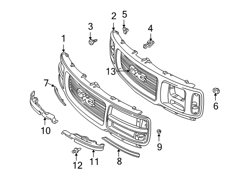 2000 GMC Savana 3500 Grille & Components Diagram