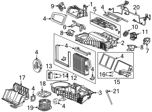 2017 Chevy Corvette A/C Evaporator & Heater Components Diagram